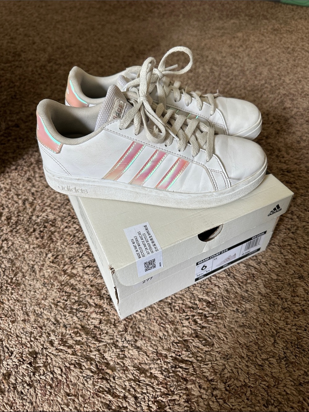 Adidas Youth Grand Court 2.0k Iridescent tennis shoes